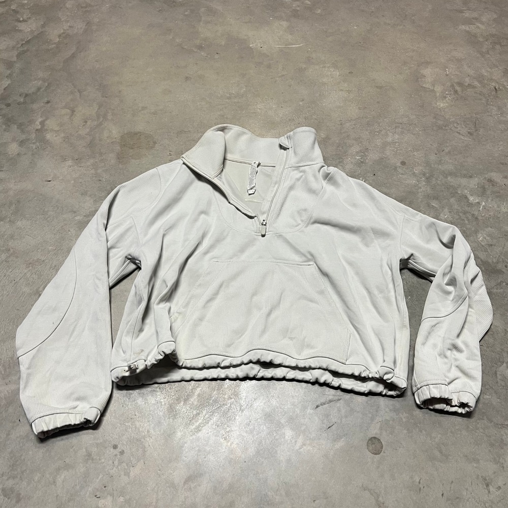Lululemon Softstreme Ribbed Half Zip Pullover Bone White Cropped LW3GE8S Size 12